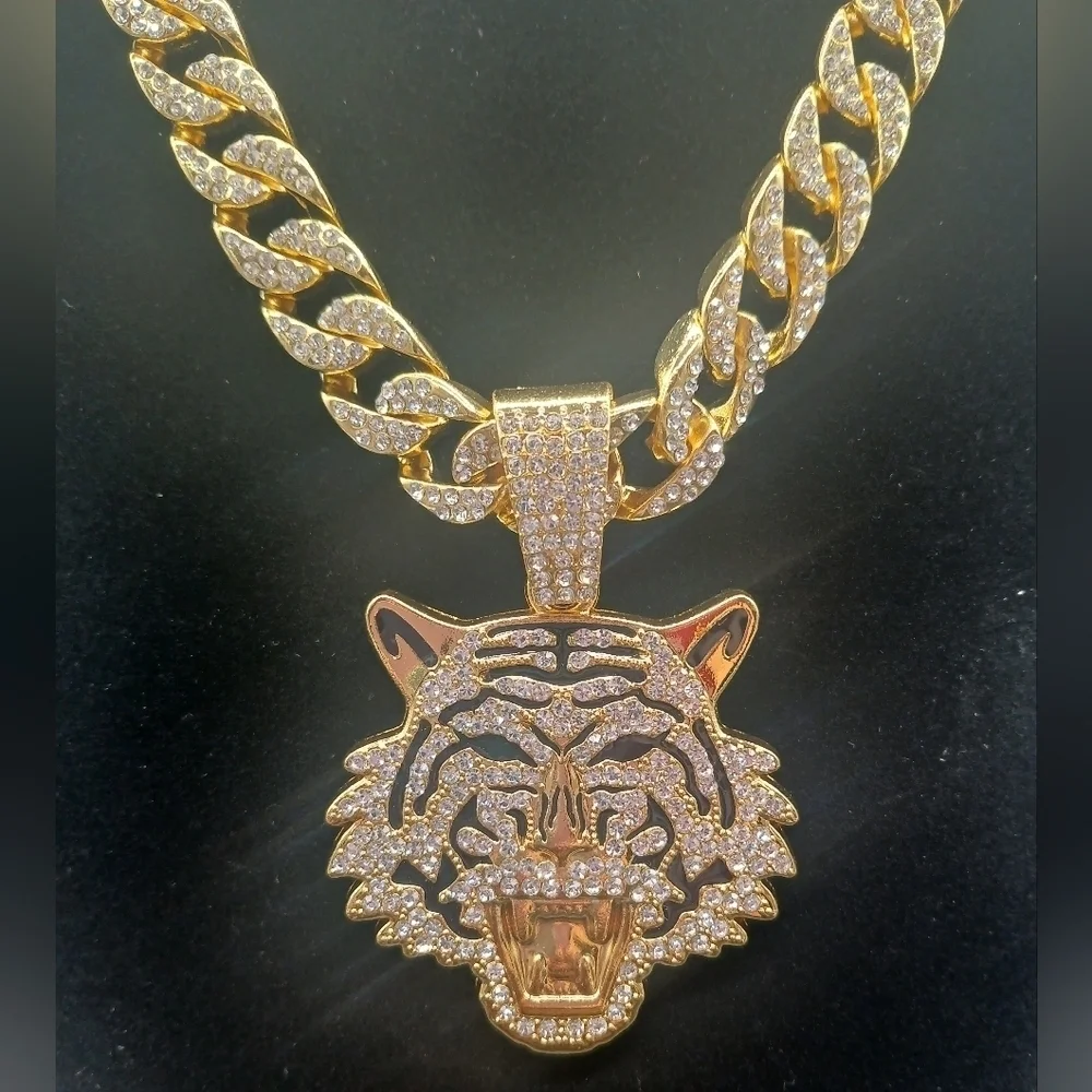 Unique Tiger Head Pendant - Pendants with Cuban Chain Necklace Gold-tone Unisex‍